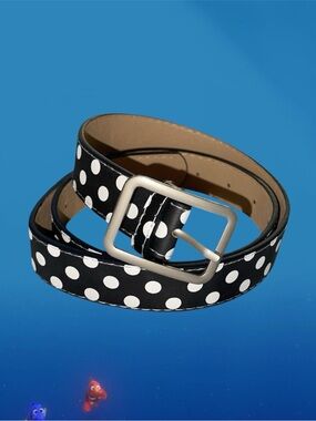Women’s Black and White Polka Dot Belt with Silver Buckle